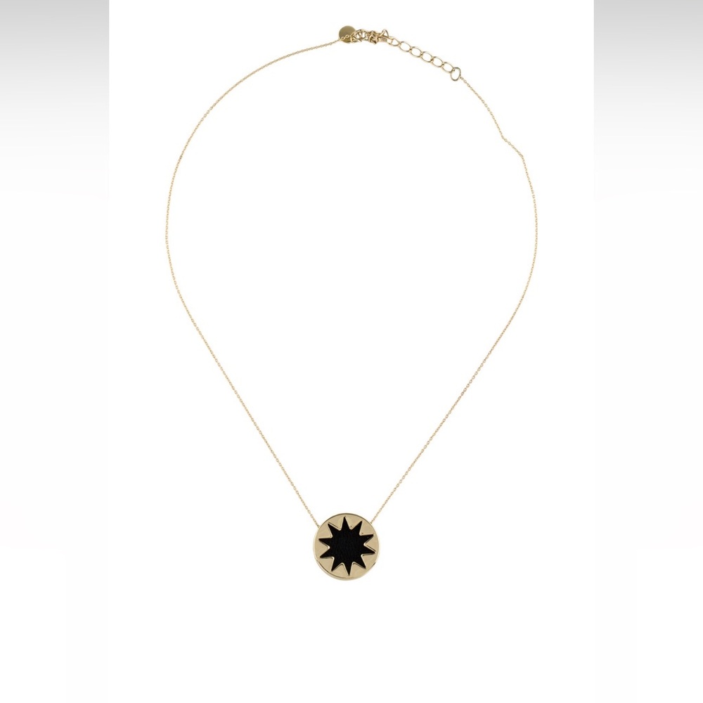 House of Harlow Gold and Black Leather Sunburst Pendant